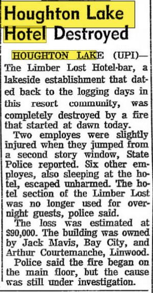 Houghton Lake Hotel (Houghton Lake Tavern, Heards Hotel) - Sep 1968 Another Hotel Fire (newer photo)